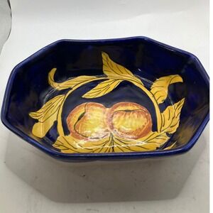 Alba Talavera Mexico Hand Painted Bowl Cobalt Blue Yellow‎ Peach Decorative Dish
